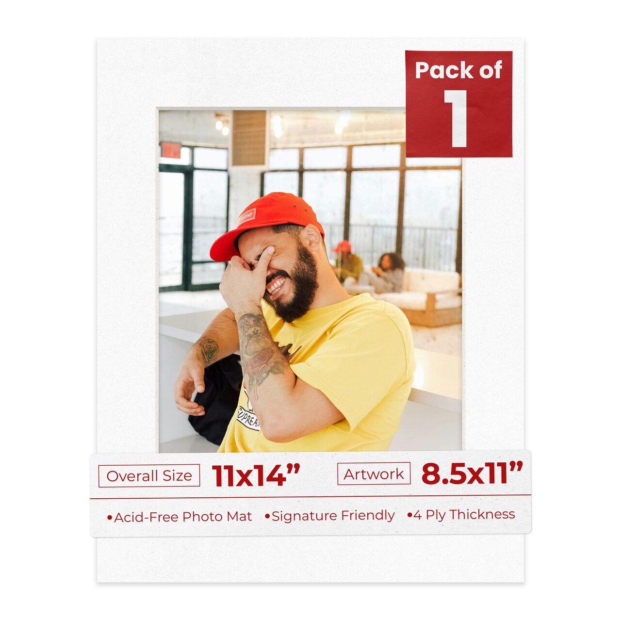 White with Black Core Mat Board for 11x14 Frames - Fits 8.5x11 Photos